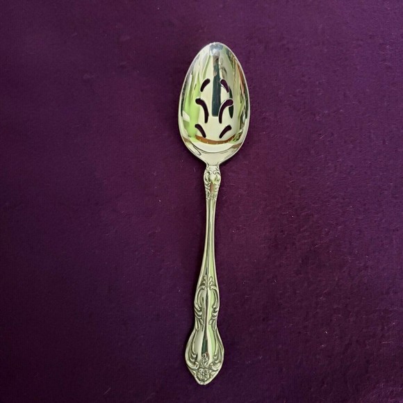 Easterling Valhalla Stainless Flatware Slotted/Pierced Serving Spoon Glossy - Picture 1 of 4